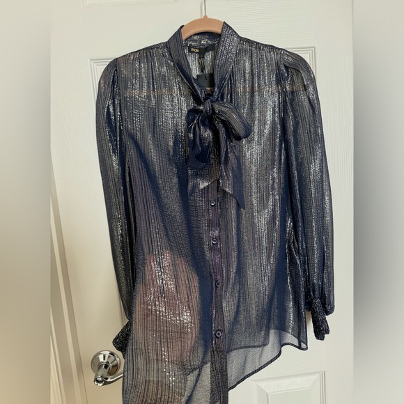 Maje - sheer navy and gold blouse - Size 1 - Picture 4 of 11